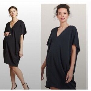 Hatch Maternity Slouch Dress Minimalist Black V-Neck Tunic Pullover One Size